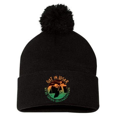 Funny Halloween Get In Loser We're Saving Halloweentown Grim Reaper Skeleton Pom Pom 12in Knit Beanie