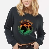 Funny Halloween Get In Loser We're Saving Halloweentown Grim Reaper Skeleton Cropped Pullover Crew