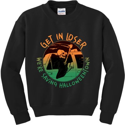 Funny Halloween Get In Loser We're Saving Halloweentown Grim Reaper Skeleton Kids Sweatshirt