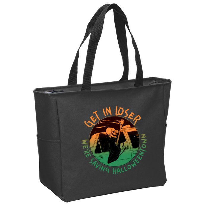 Funny Halloween Get In Loser We're Saving Halloweentown Grim Reaper Skeleton Zip Tote Bag