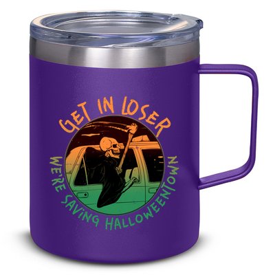 Funny Halloween Get In Loser We're Saving Halloweentown Grim Reaper Skeleton 12oz Stainless Steel Coffee Mug