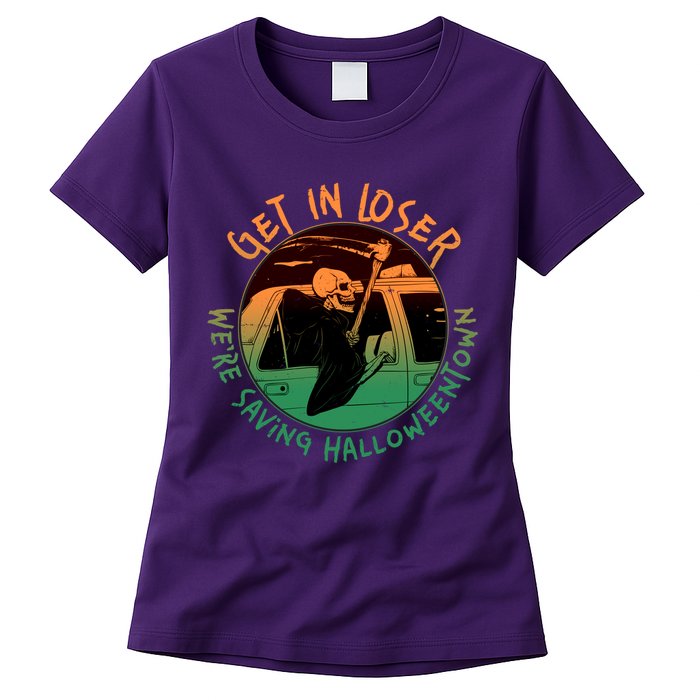 Funny Halloween Get In Loser We're Saving Halloweentown Grim Reaper Skeleton Womens T-Shirt