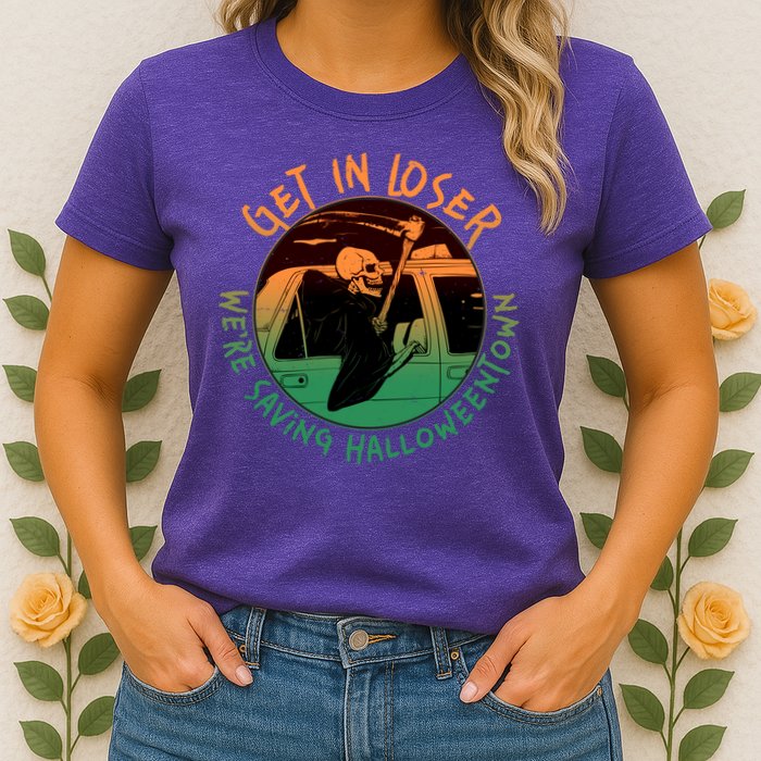 Funny Halloween Get In Loser We're Saving Halloweentown Grim Reaper Skeleton Womens T-Shirt