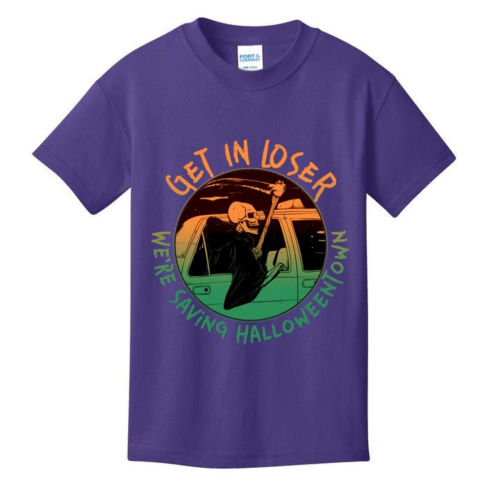 Funny Halloween Get In Loser We're Saving Halloweentown Grim Reaper Skeleton Kids T-Shirt