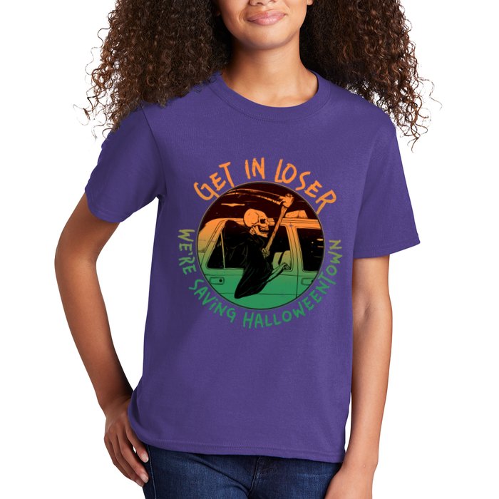 Funny Halloween Get In Loser We're Saving Halloweentown Grim Reaper Skeleton Kids T-Shirt