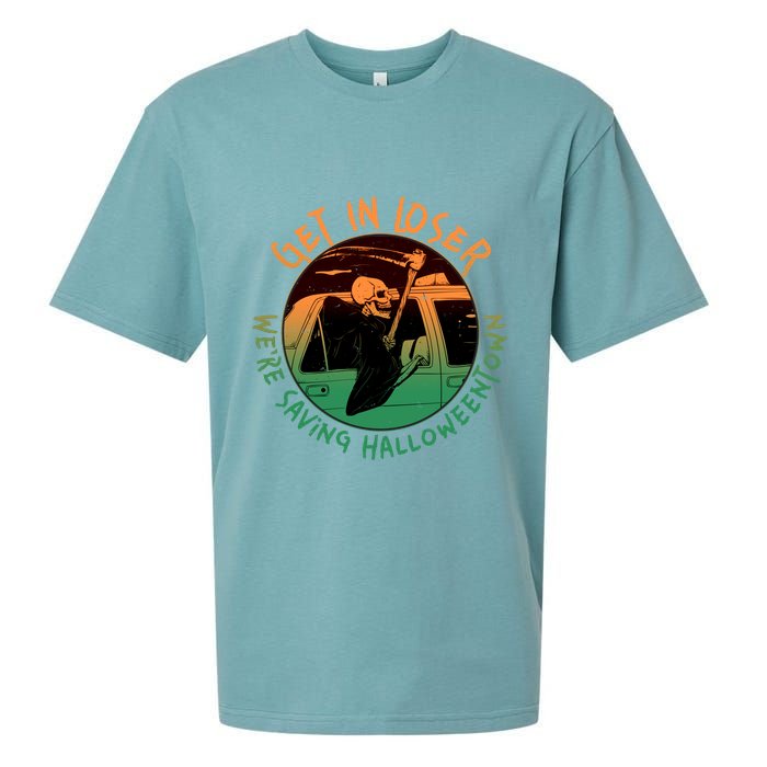 Funny Halloween Get In Loser We're Saving Halloweentown Grim Reaper Skeleton Sueded Cloud Jersey T-Shirt