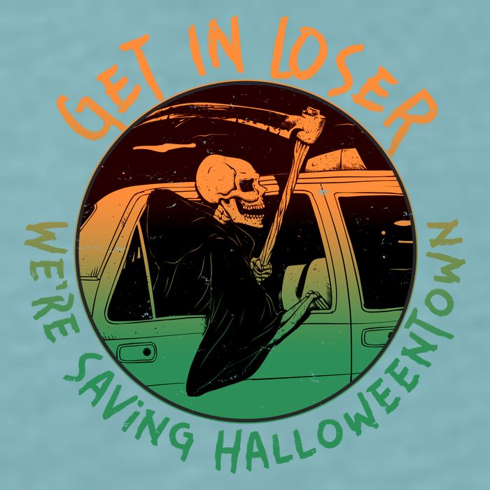 Funny Halloween Get In Loser We're Saving Halloweentown Grim Reaper Skeleton Sueded Cloud Jersey T-Shirt