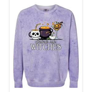 Funny Halloween Gift Up Witches Cocktail Skull Cup Gift Colorblast Crewneck Sweatshirt