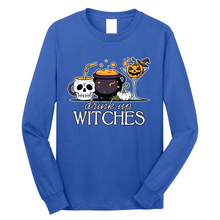 Funny Halloween Gift Up Witches Cocktail Skull Cup Gift Long Sleeve Shirt