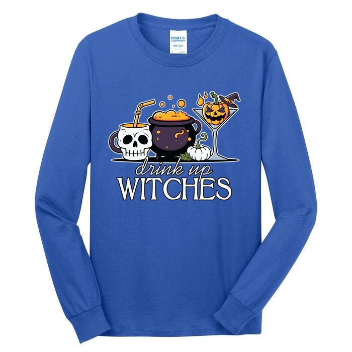 Funny Halloween Gift Up Witches Cocktail Skull Cup Gift Tall Long Sleeve T-Shirt