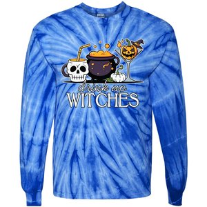 Funny Halloween Gift Up Witches Cocktail Skull Cup Gift Tie-Dye Long Sleeve Shirt