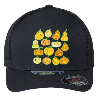 Funny Halloween Glowing Jackolantern Pumpkin Faces Flexfit Unipanel Trucker Cap