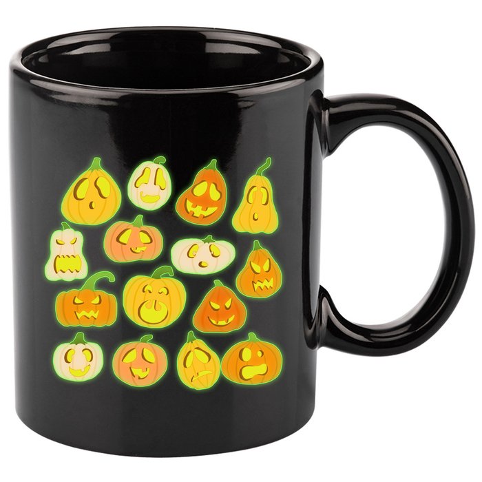 Funny Halloween Glowing Jackolantern Pumpkin Faces 11oz C Handle Ceramic Mug