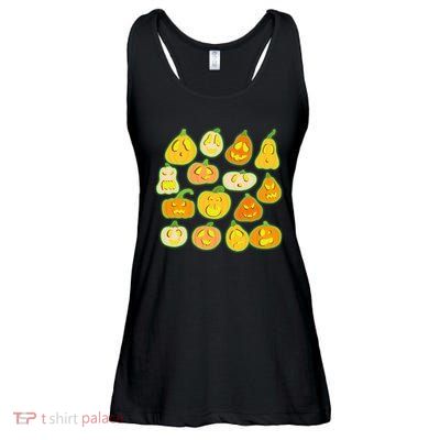 Funny Halloween Glowing Jackolantern Pumpkin Faces Ladies Essential Flowy Tank