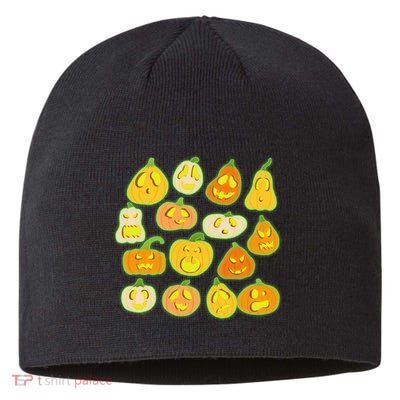 Funny Halloween Glowing Jackolantern Pumpkin Faces Sustainable Beanie