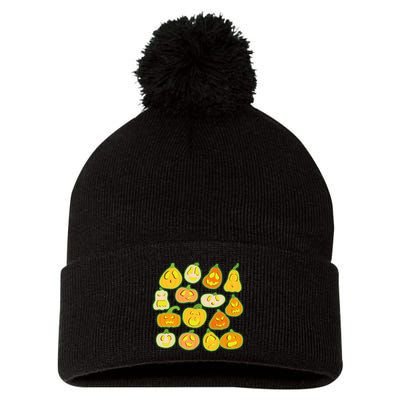 Funny Halloween Glowing Jackolantern Pumpkin Faces Pom Pom 12in Knit Beanie