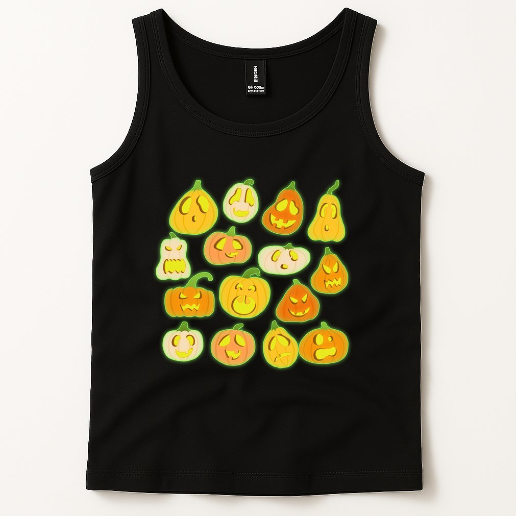 Funny Halloween Glowing Jackolantern Pumpkin Faces Tank Top