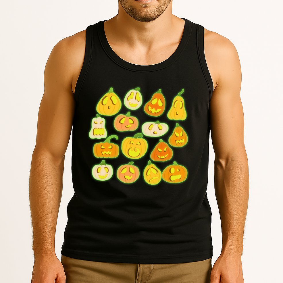 Funny Halloween Glowing Jackolantern Pumpkin Faces Tank Top