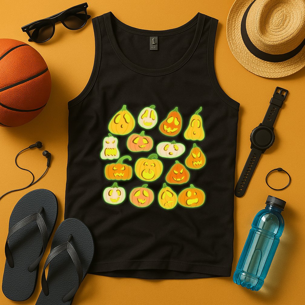 Funny Halloween Glowing Jackolantern Pumpkin Faces Tank Top
