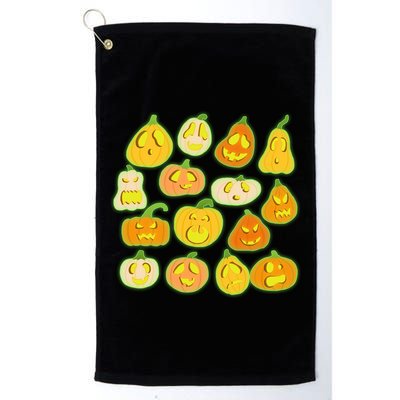 Funny Halloween Glowing Jackolantern Pumpkin Faces Golf Towel