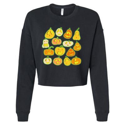 Funny Halloween Glowing Jackolantern Pumpkin Faces Cropped Pullover Crew