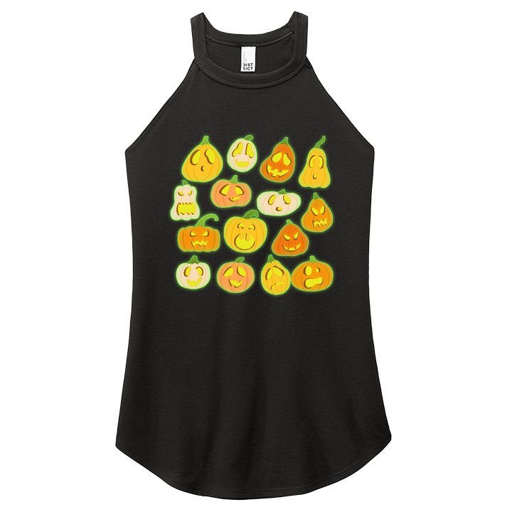 Funny Halloween Glowing Jackolantern Pumpkin Faces Women's Perfect Tri Rocker Tank