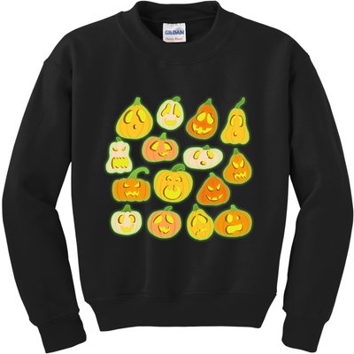 Funny Halloween Glowing Jackolantern Pumpkin Faces Kids Sweatshirt