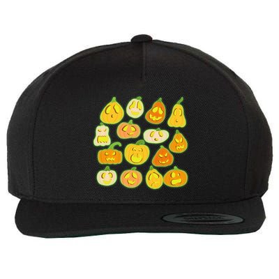 Funny Halloween Glowing Jackolantern Pumpkin Faces Wool Snapback Cap