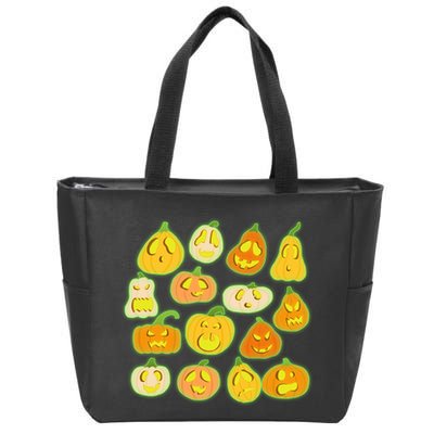 Funny Halloween Glowing Jackolantern Pumpkin Faces Zip Tote Bag