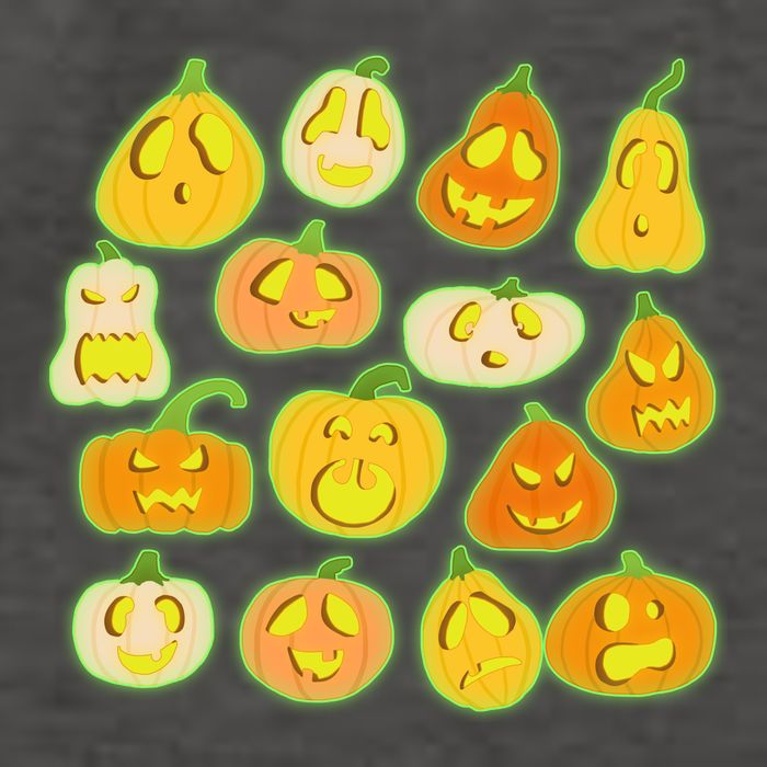 Funny Halloween Glowing Jackolantern Pumpkin Faces Vector Backpack