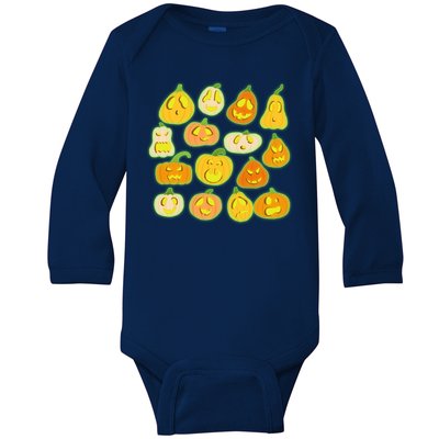 Funny Halloween Glowing Jackolantern Pumpkin Faces Baby Long Sleeve Bodysuit