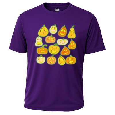 Funny Halloween Glowing Jackolantern Pumpkin Faces Performance Shirt