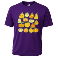 Funny Halloween Glowing Jackolantern Pumpkin Faces Cooling Performance Crew T-Shirt