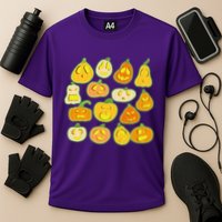 Funny Halloween Glowing Jackolantern Pumpkin Faces Cooling Performance Crew T-Shirt