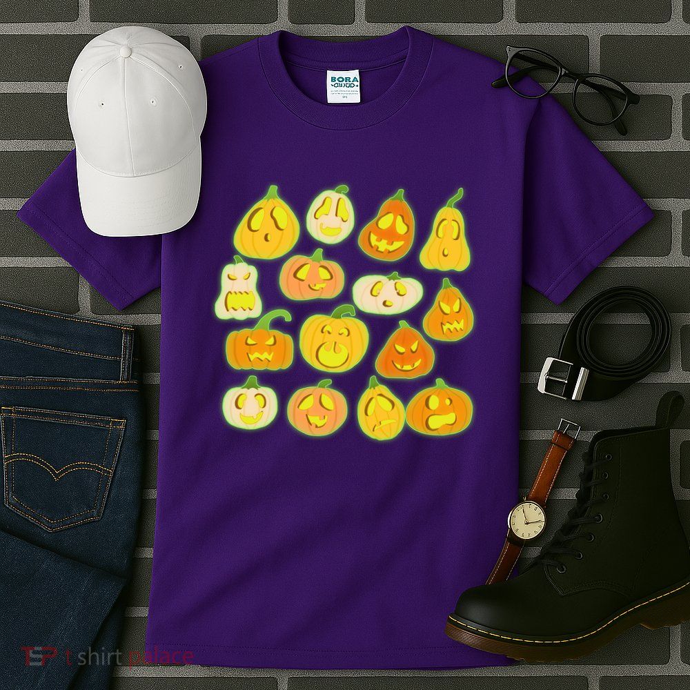 Funny Halloween Glowing Jackolantern Pumpkin Faces Tall T-Shirt