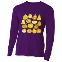 Funny Halloween Glowing Jackolantern Pumpkin Faces Cooling Performance Long Sleeve Crew