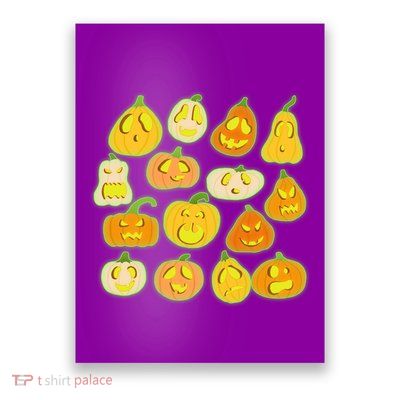 Funny Halloween Glowing Jackolantern Pumpkin Faces Poster