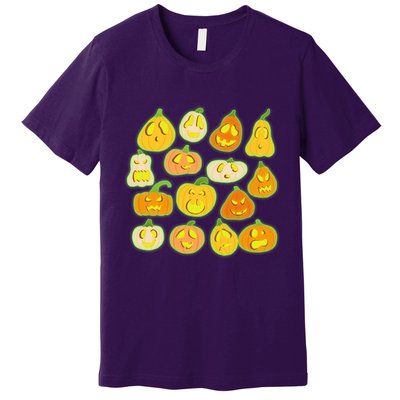 Funny Halloween Glowing Jackolantern Pumpkin Faces Premium T-Shirt