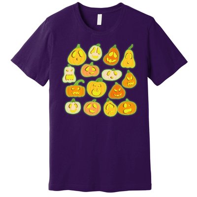 Funny Halloween Glowing Jackolantern Pumpkin Faces Premium T-Shirt