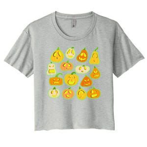 Funny Halloween Glowing Jackolantern Pumpkin Faces Women's Crop Top Tee