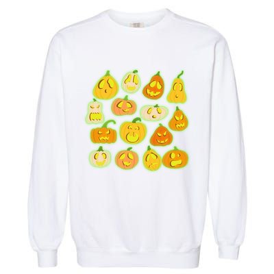 Funny Halloween Glowing Jackolantern Pumpkin Faces Garment-Dyed Sweatshirt