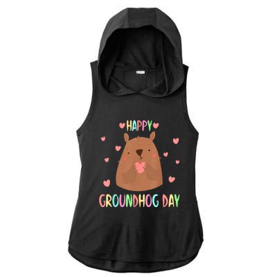 Funny Happy Groundhog Day 2024 Ladies PosiCharge Tri-Blend Wicking Draft Hoodie Tank