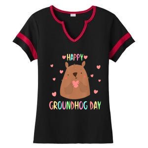 Funny Happy Groundhog Day 2024 Ladies Halftime Notch Neck Tee