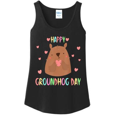 Funny Happy Groundhog Day 2024 Ladies Essential Tank