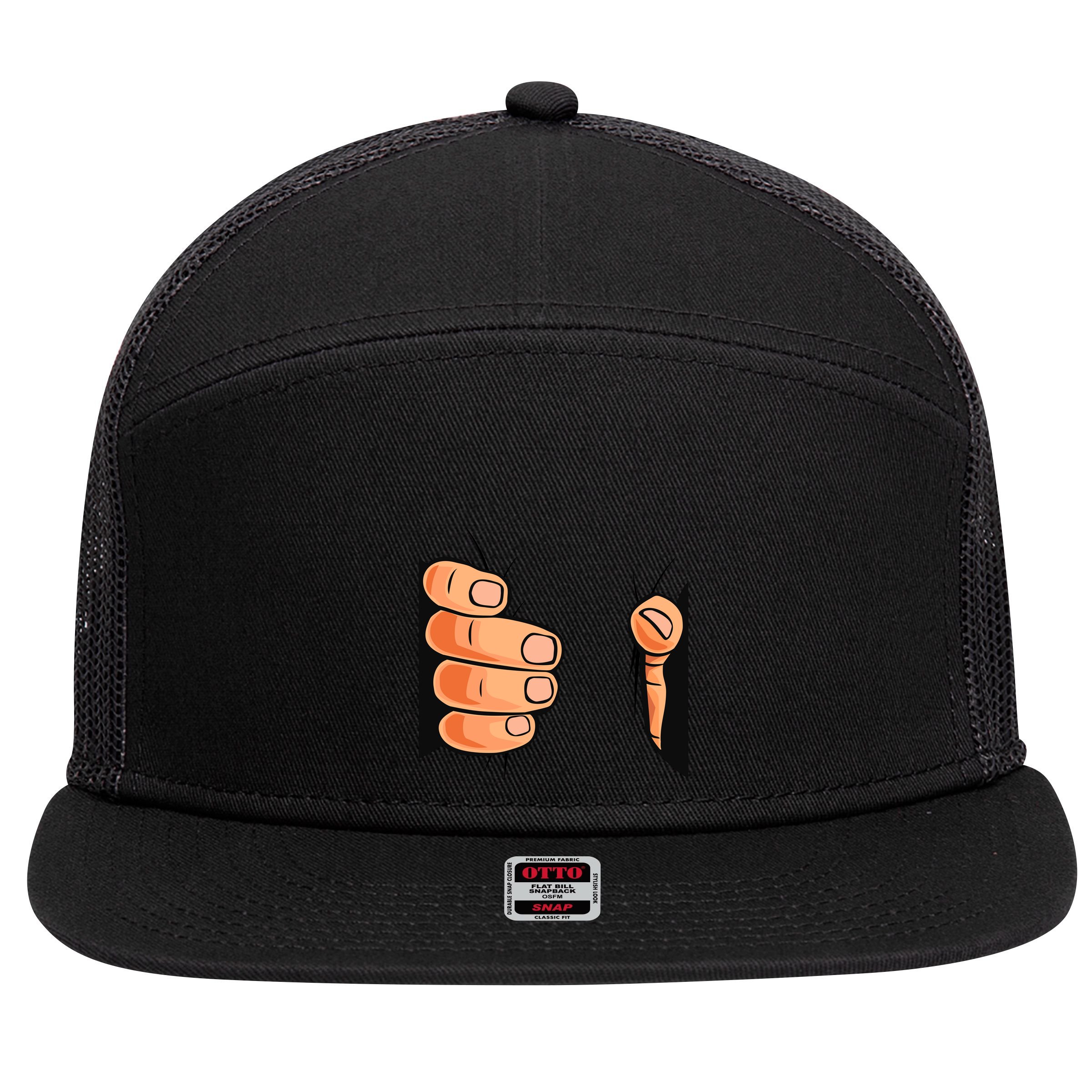 Funny Hand Gripping Optical Illusion 7 Panel Mesh Trucker Snapback Hat