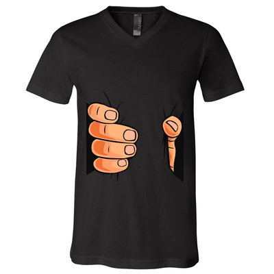 Funny Hand Gripping Optical Illusion V-Neck T-Shirt