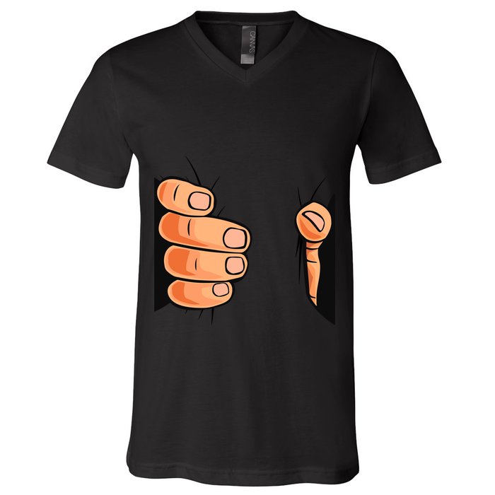 Funny Hand Gripping Optical Illusion V-Neck T-Shirt