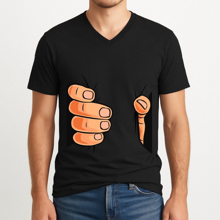 Funny Hand Gripping Optical Illusion V-Neck T-Shirt