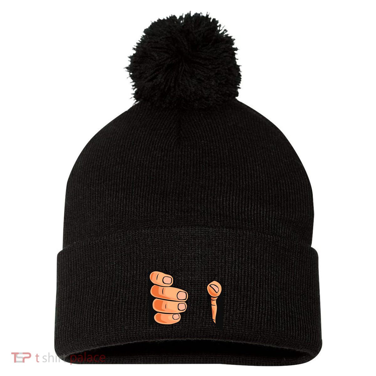 Funny Hand Gripping Optical Illusion Pom Pom 12in Knit Beanie
