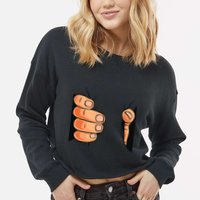 Funny Hand Gripping Optical Illusion Cropped Pullover Crew